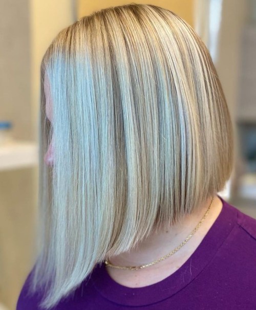 A Line Bob and Blonde Color for Straight Hair