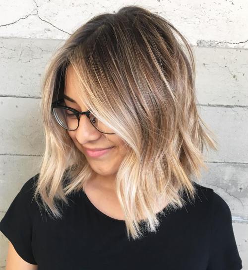 Angled Choppy Bronde Balayage Bob