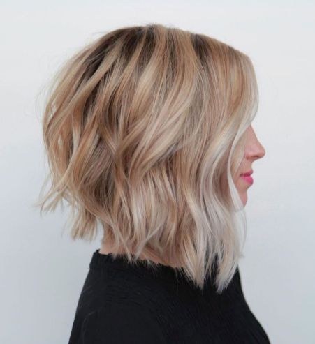 Angled Wavy Blonde Bob