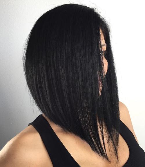 Black Angled Lob For Straight Hair