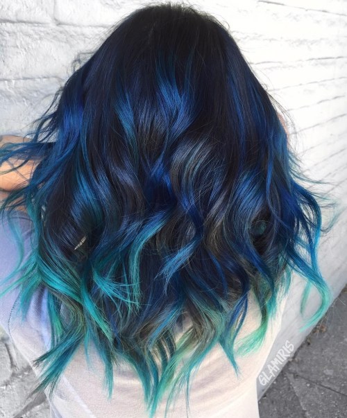 black hair with blue highlights