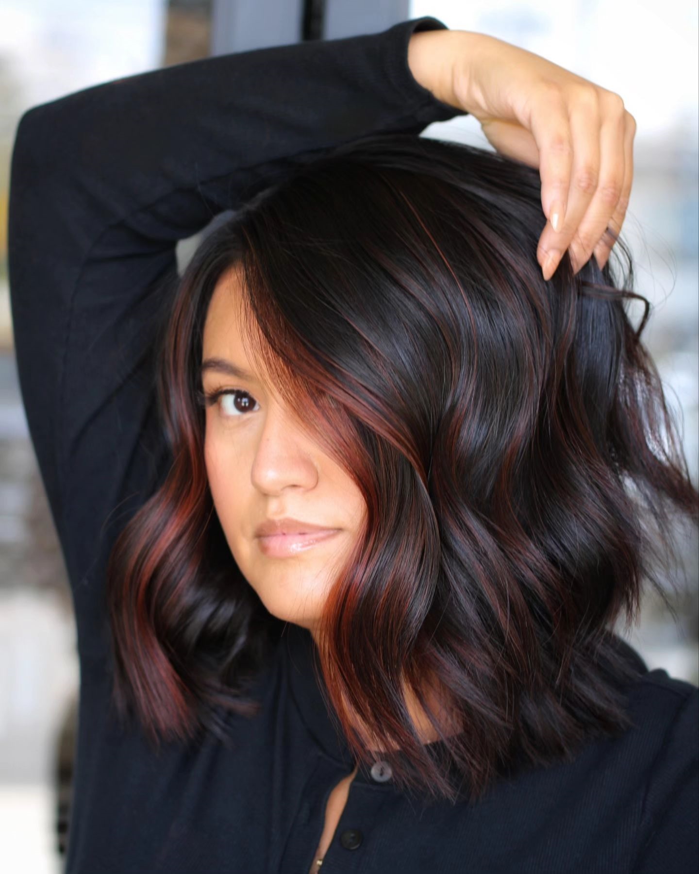 Black Loose Waves with Red Copper Babylights