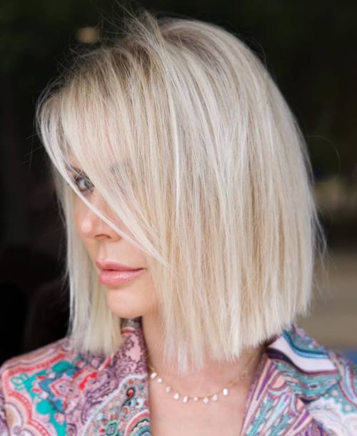 Blonde Blunt Cut with Swept Bangs