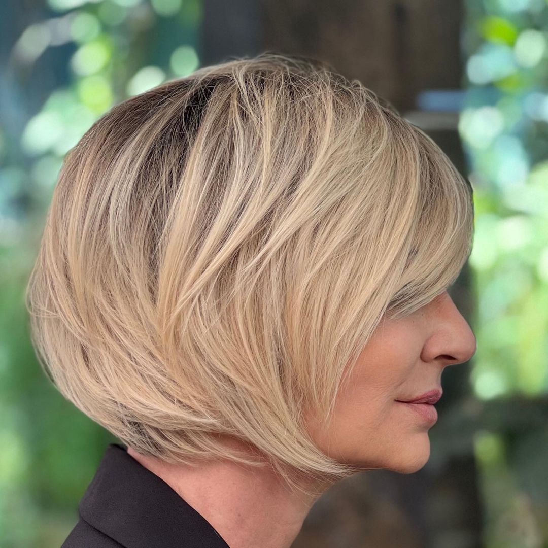 Blonde Chin Length Bob with Shadow Roots