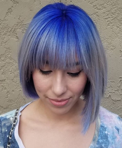 Blue and Gray Asymmetrical Bob