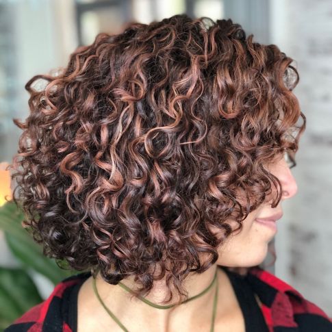 Brown Perm Bob With Caramel Highlights