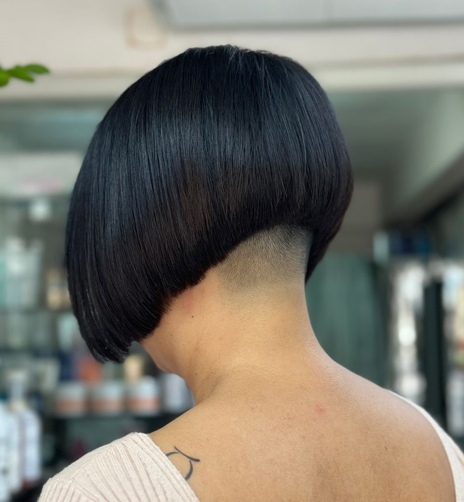 Buzzed Nape Angled Bob for Brunettes