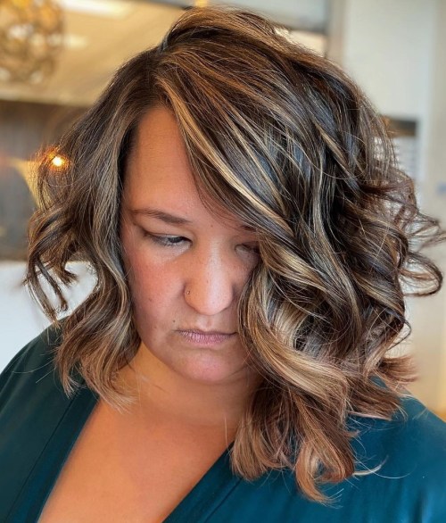Curly Bob with Caramel Highlights