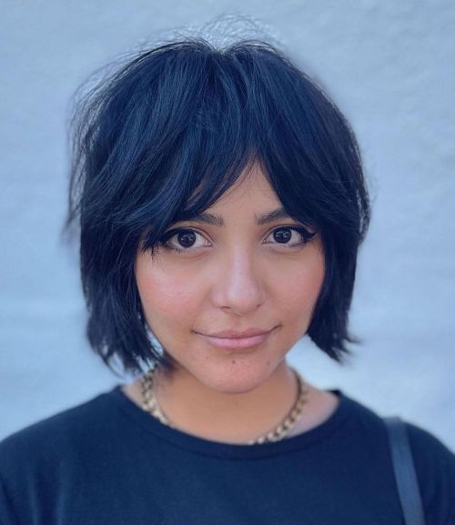 Cute Brunette Bob Cut with Shaggy Layers