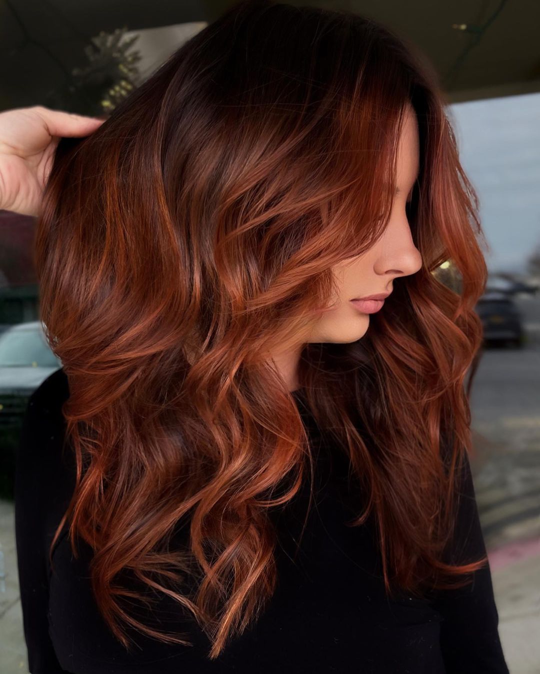 Dark Red Hair with Auburn Red Balayage