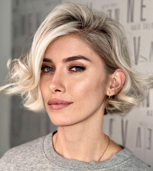 Ear Length Blonde Bob with Curls on Ends