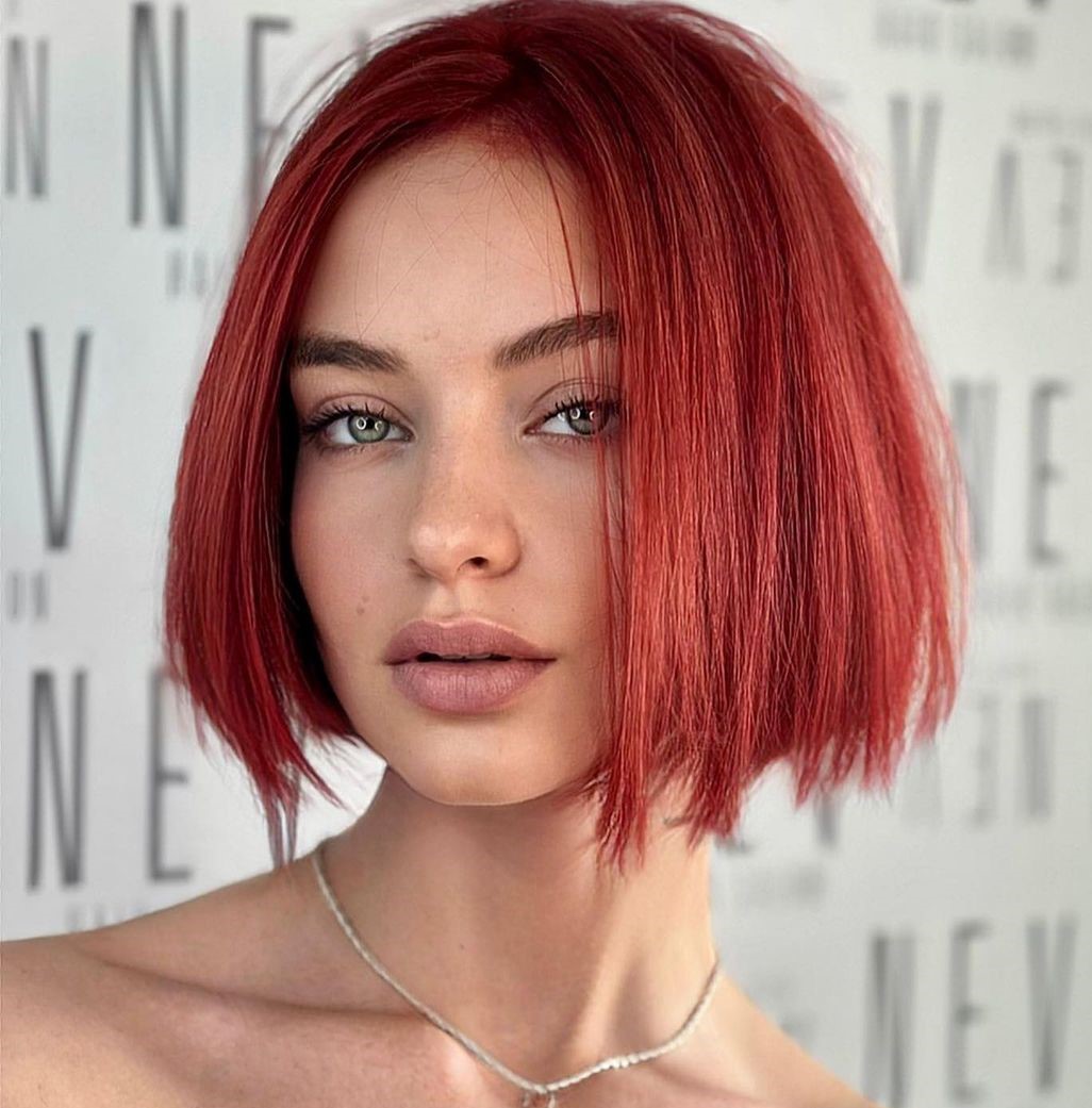 Edgy Red One Length Bob