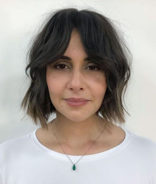 Edgy Wavy Bob with Blunt Ends and Bangs