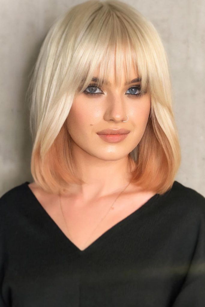 Feathered Straight Blonde Bob with Ombre