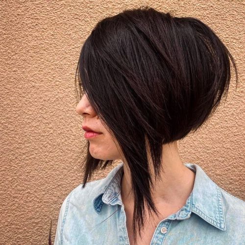 High Contrast Dark Stacked Bob with Long Face Framing Layers