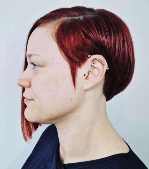 Hot Red Short Asymmetrical Bob