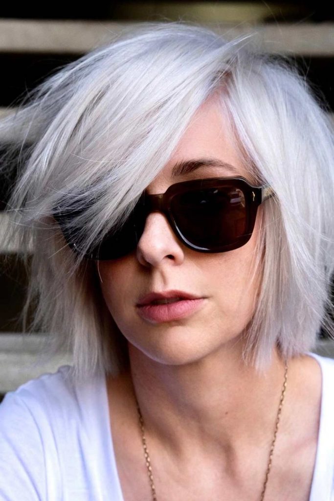 Icy Silver Side-Swept Bob