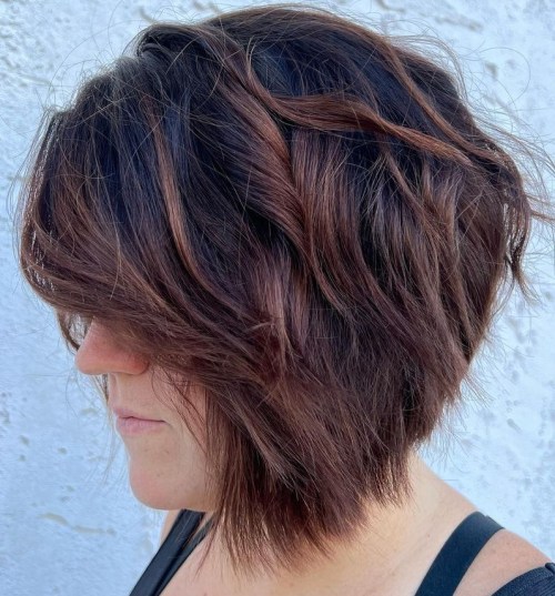 Inverted Layered Bob with Light Brown Highlights