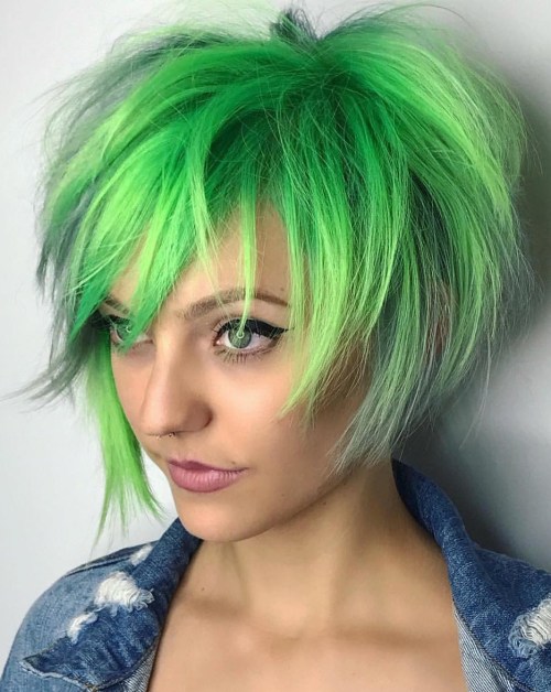 Juicy Green Asymmetrical Bob