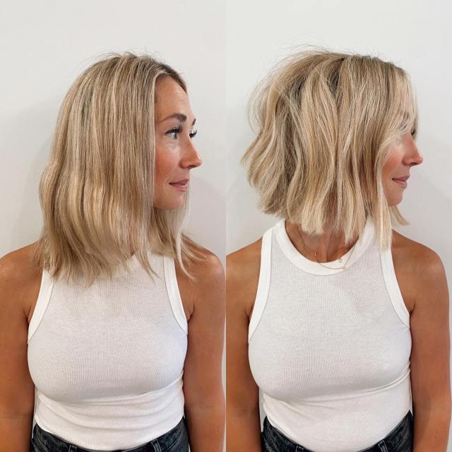 layered blunt bob before and after