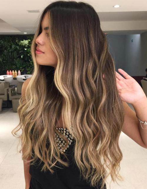 Long Brown Hair with Blonde Face-Framing Highlights