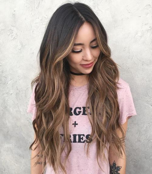 Long Brunette Hair with Caramel Balayage