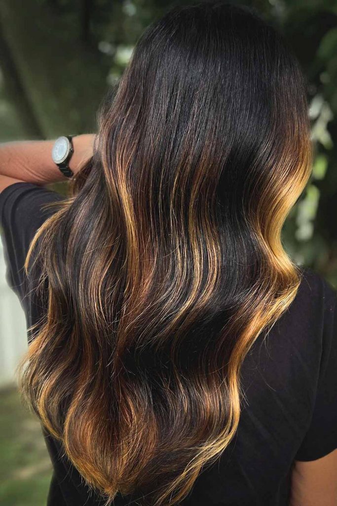 Long Dark Brown Hair With Caramel Highlights
