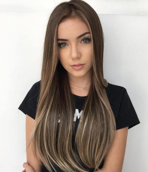 Long Sleek Brown Hairstyle with Thin Subtle Highlights