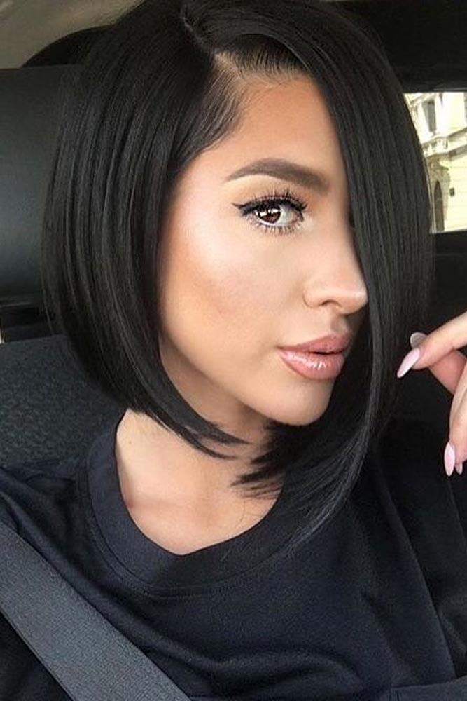 Medium Asymmetrical Bob Haircut #blackbob #straighthair