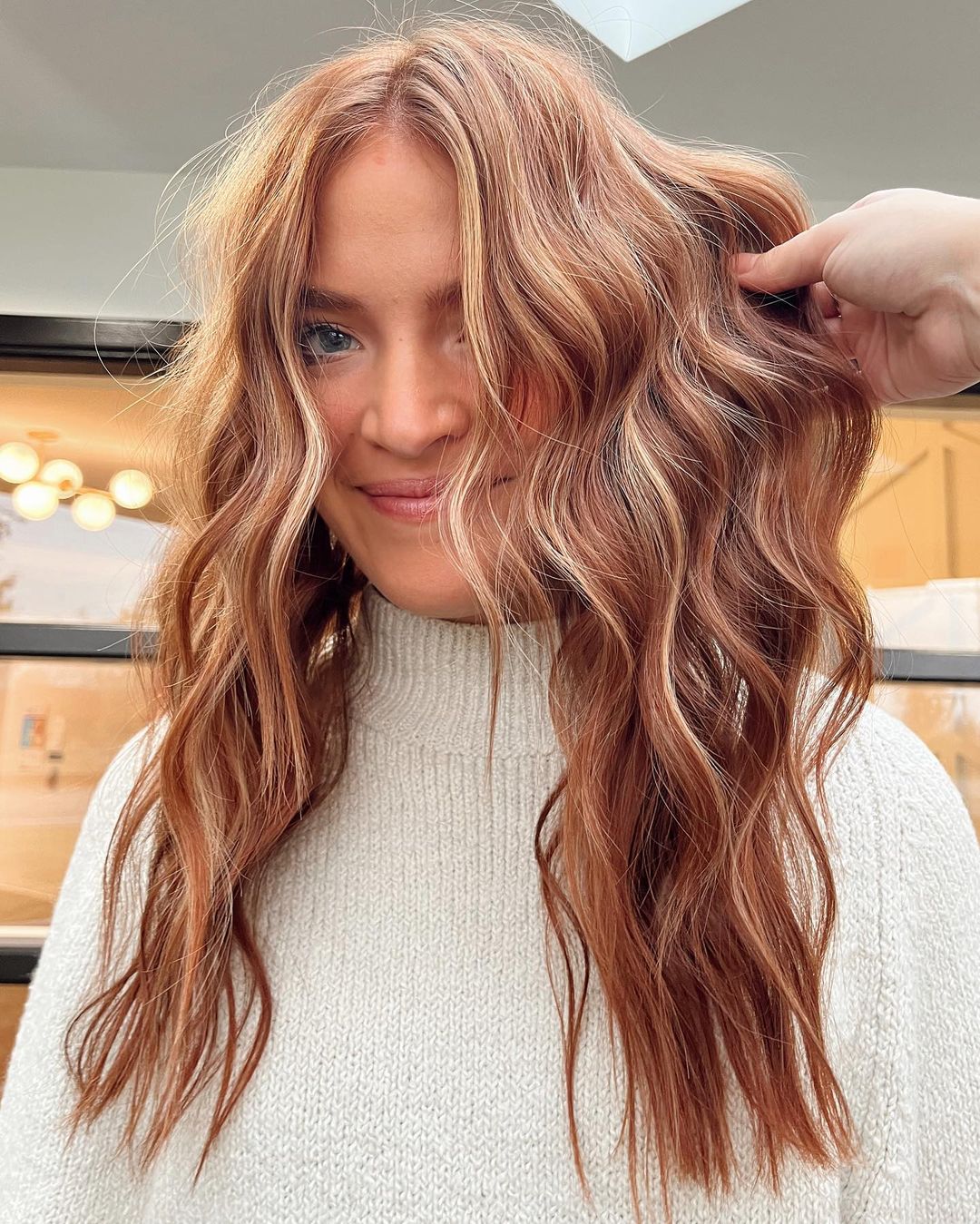 Medium Auburn Hair with Blonde Highlights