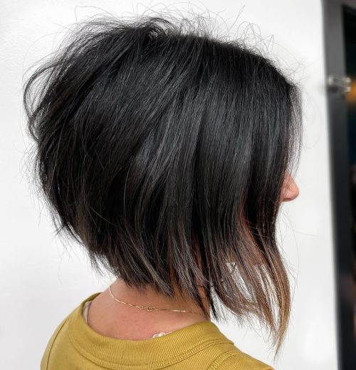Messy Stacked Bob for Thick Hair
