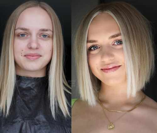 Natural Blonde Bob with Thin Framing Streaks