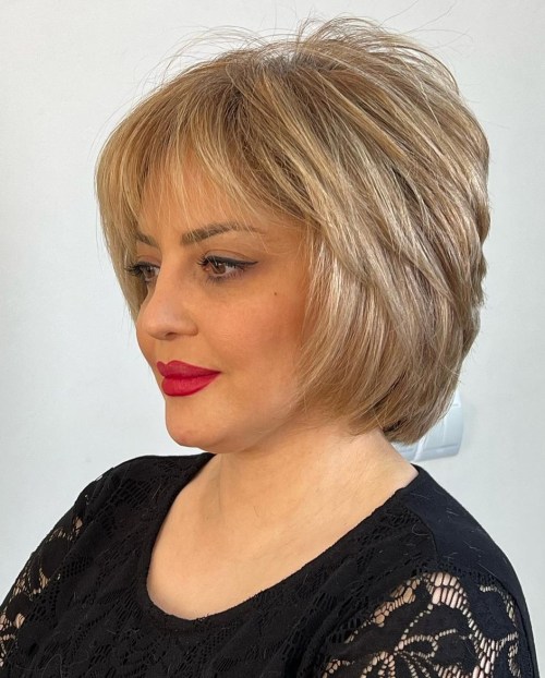 Short Blonde Layered Bob with Wispy Bangs