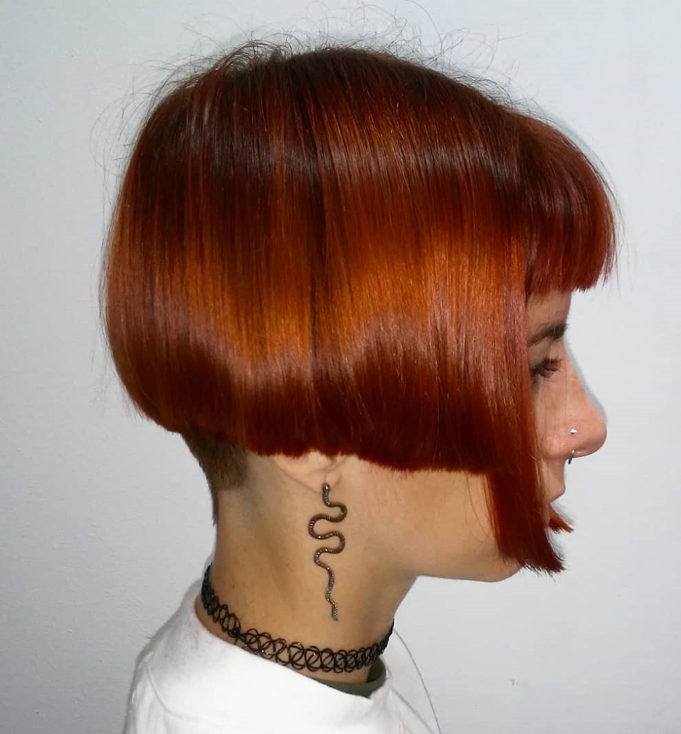 Short Copper Bob with Undercut and Bangs