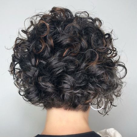 Short Curly Brunette Bob With Babylights