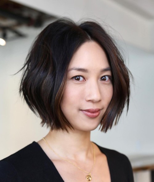 Short Dark Bob with Warm Brown Highlights