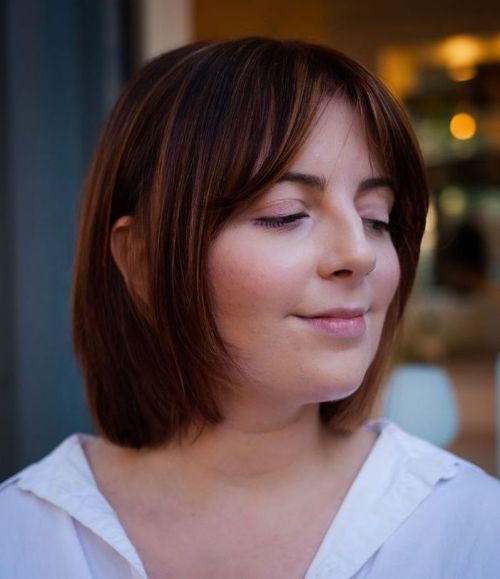 Short Haircut with Curtain Bangs and Babylights