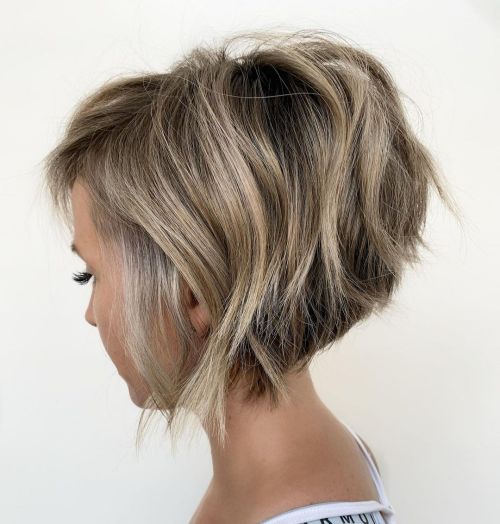 Short Wavy Textured Bob with Blonde Balayage