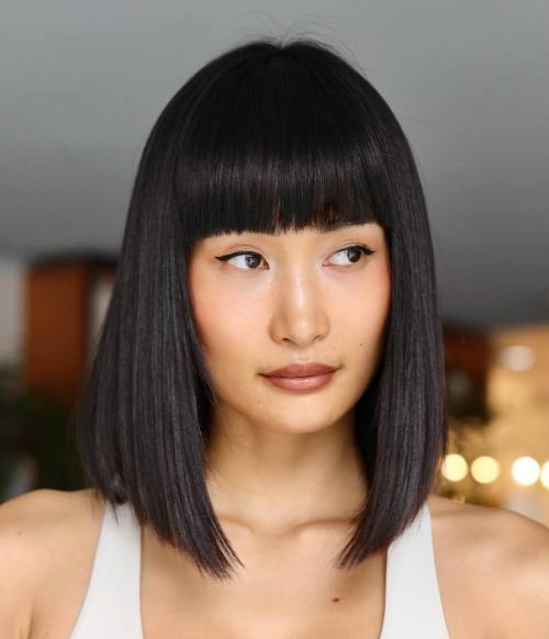 Shoulder-Length Cut with Blunt Bangs