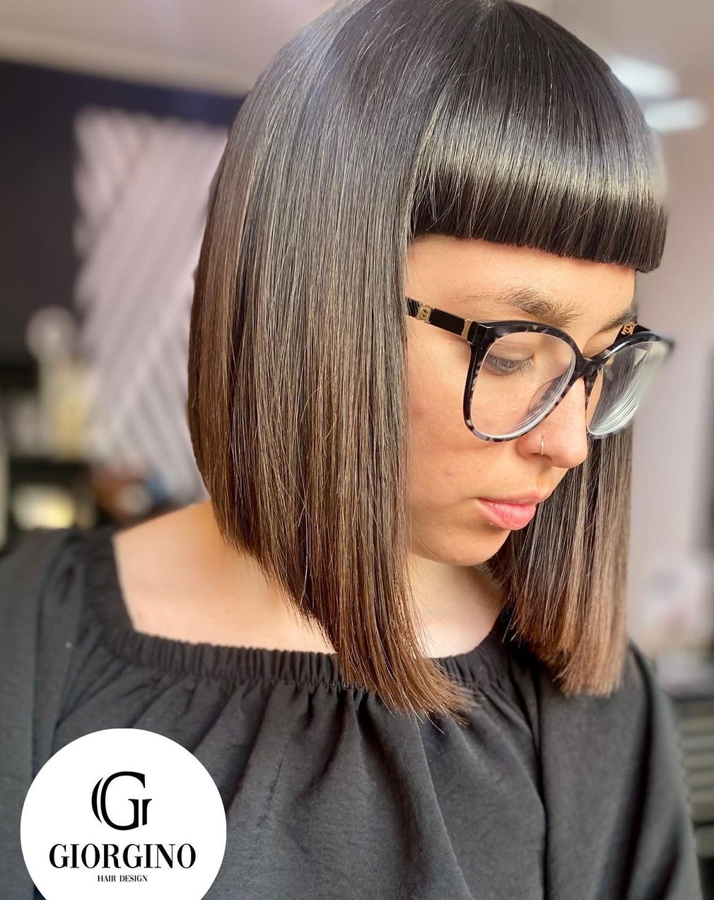 Sleek Blunt bob with Baby Bangs