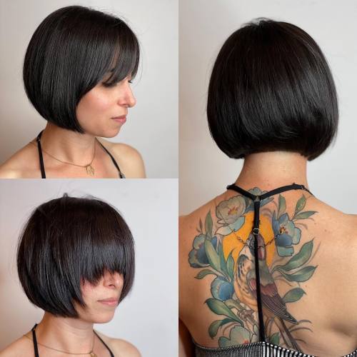 Sleek Textured Neck Length Bob with Long Bangs