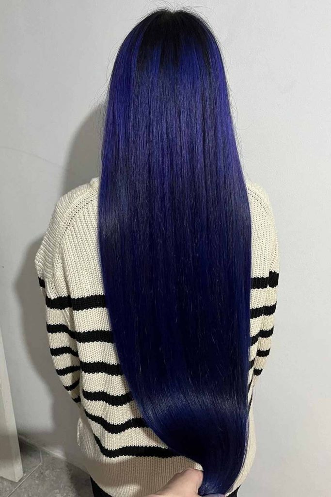 Super Long Straight Hair with Dark Blue Black Color