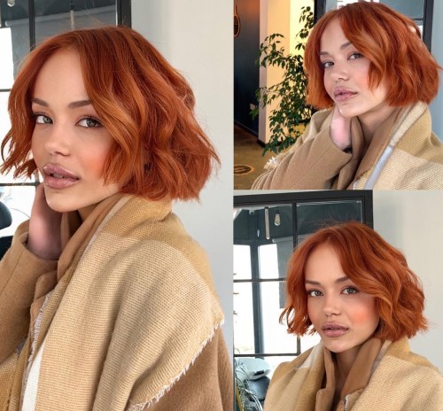 Vibrant Ginger Bob with Beach Waves