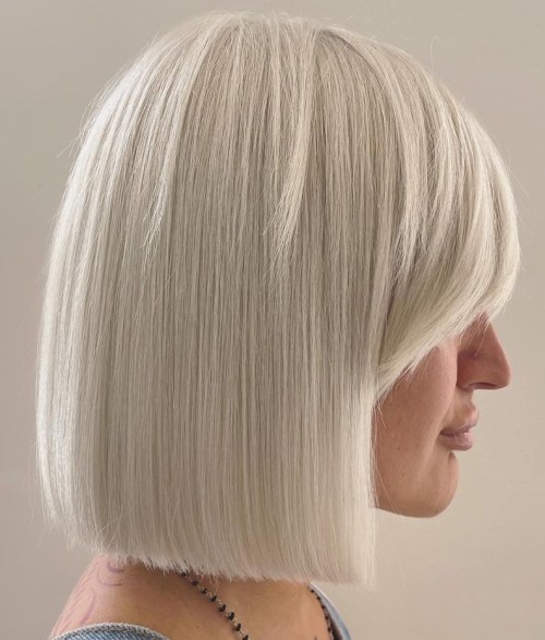 White Blonde Bob Hairstyle with Bangs
